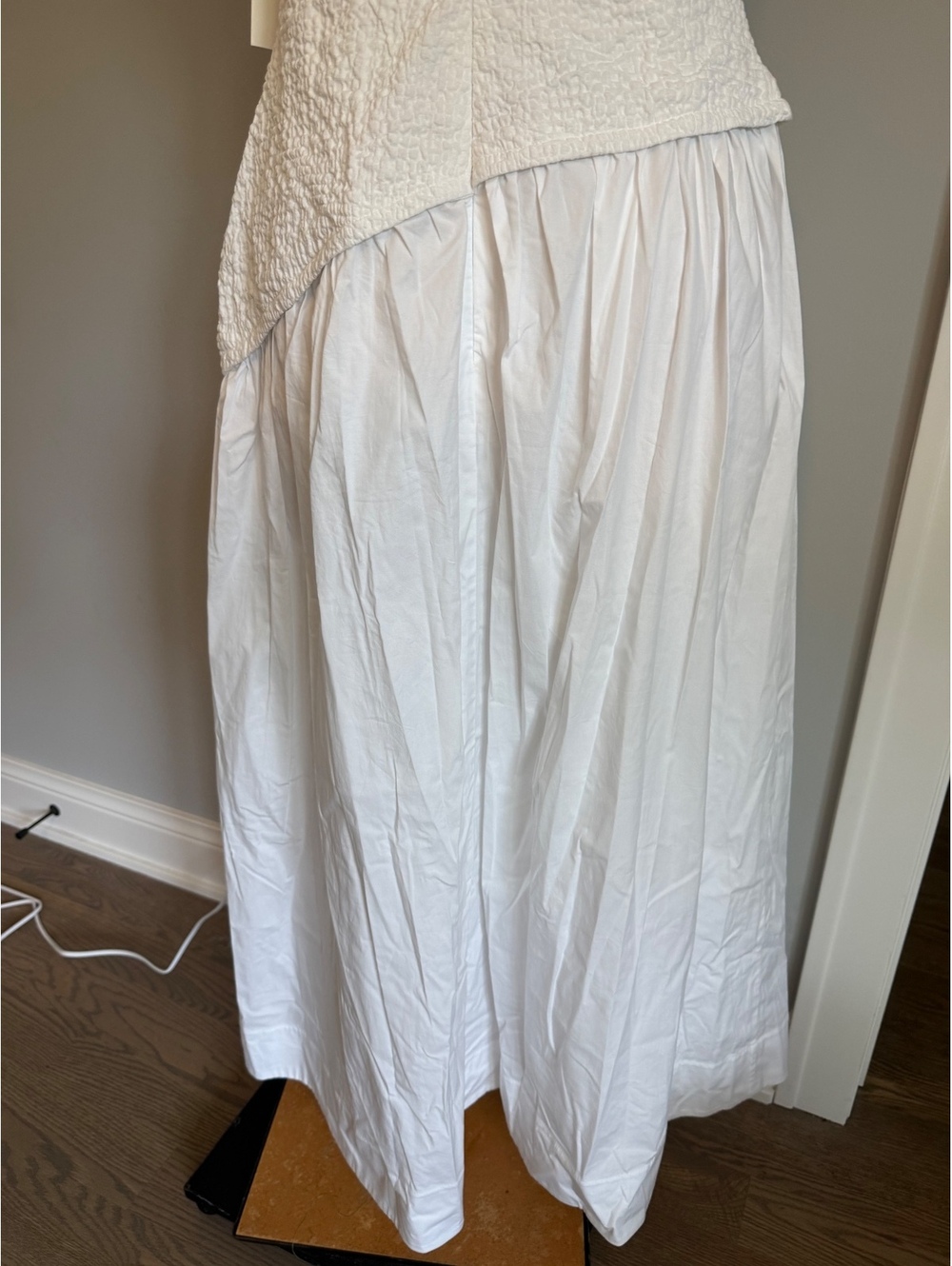 STAUD Strapless White Midi Dress with Textured Bodice and Flowing Skirt - Picture 7 of 10